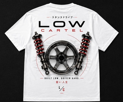 Low Cartel Built Low Driven Hard shirt celebrating lowered car and JDM culture