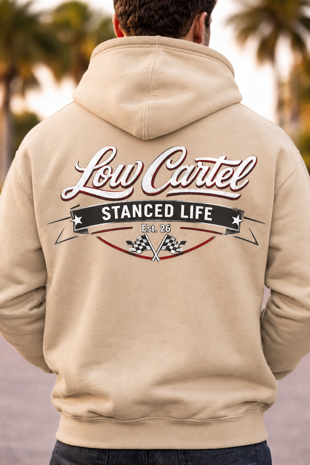 Low Cartel pullover hoodie with Stanced Life design for JDM fans
