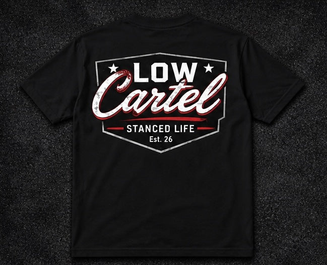 Low Cartel back print shirt designed for JDM and lowered car enthusiasts