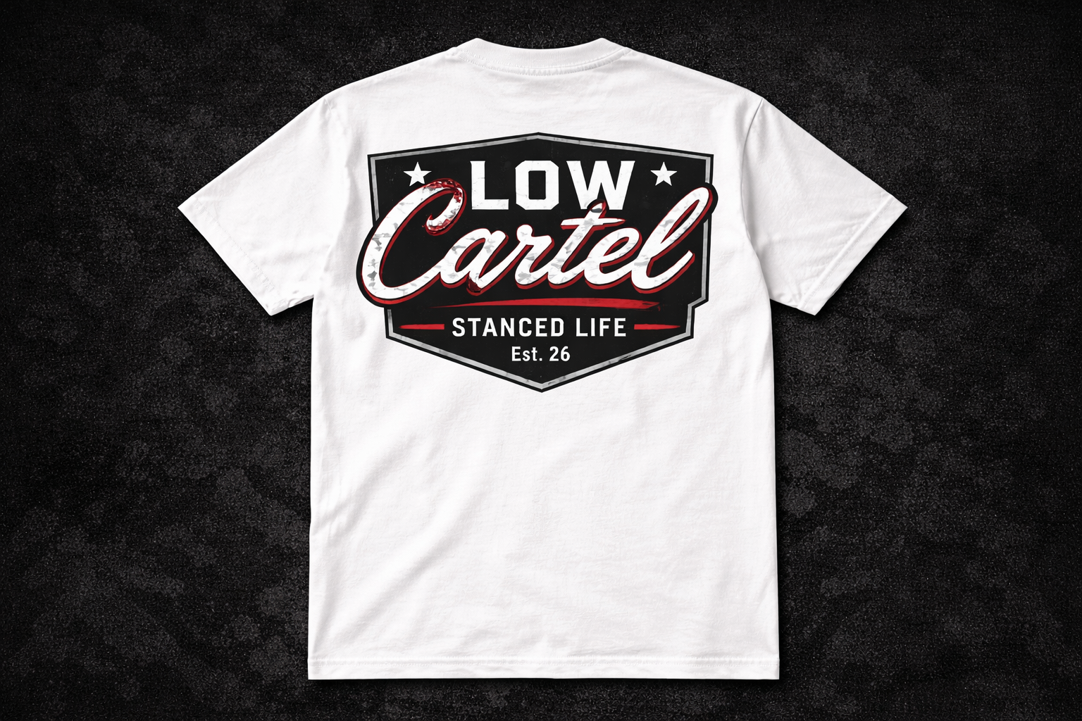 Low Cartel back print shirt designed for JDM and lowered car enthusiasts